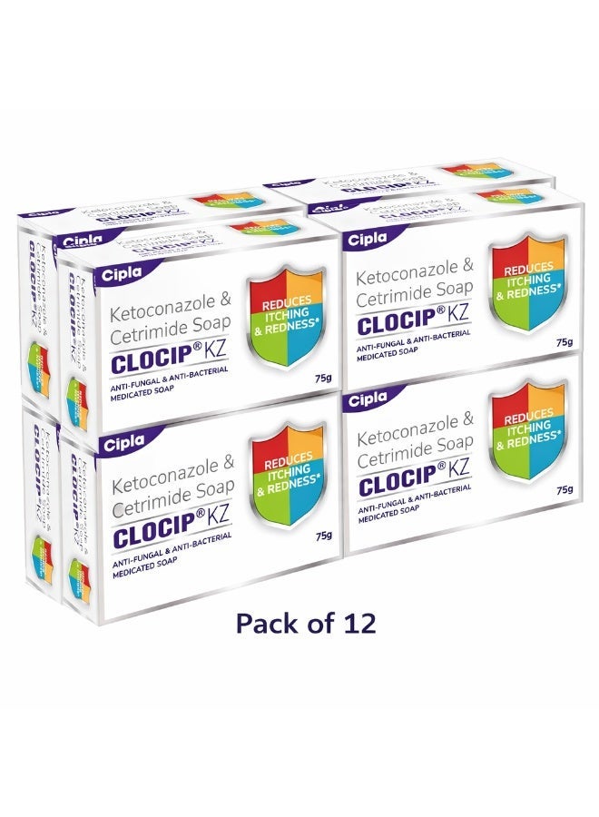 Cipla صابون سيبلا كلوسيب KZ - صابون من الدرجة 1 يقاوم العدوى الفطرية والحكة - عبوة من 12 75 جرام - Image 1
