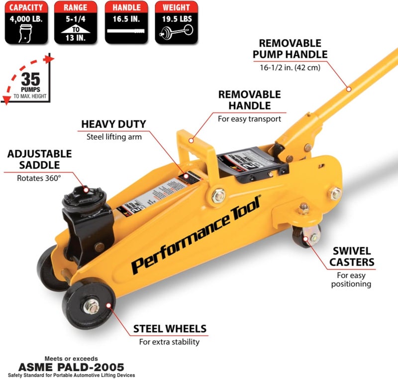 Performance Tool W1606 2 Ton Compact Trolley Jack - Image 2