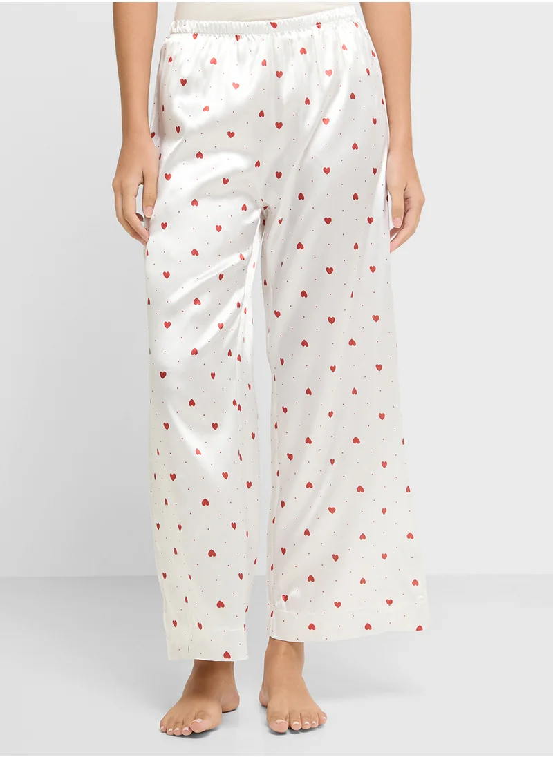 جينجر Heart Print Satin Shirt & Pyjama Set
