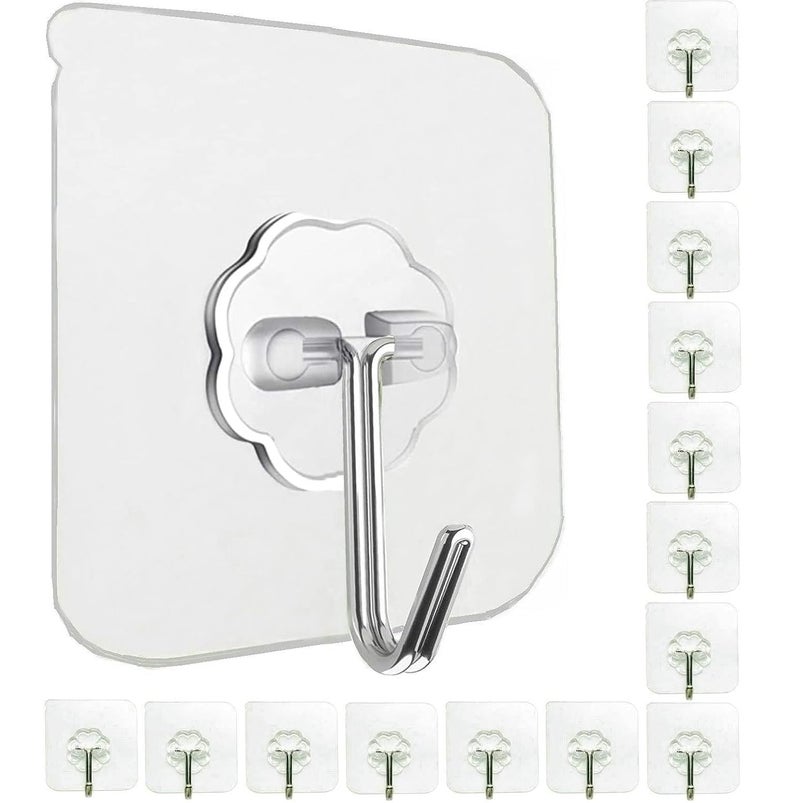 HOUSELY Hooks for Wall Without Drilling Strong Heavy Duty Adhesive Hooks for Hanging on Wall or Ceiling Clear Damage Free Hooks for Hanging Robe Coat Towel Keys Bags Lights Calendars Pack of 10 - Image 1