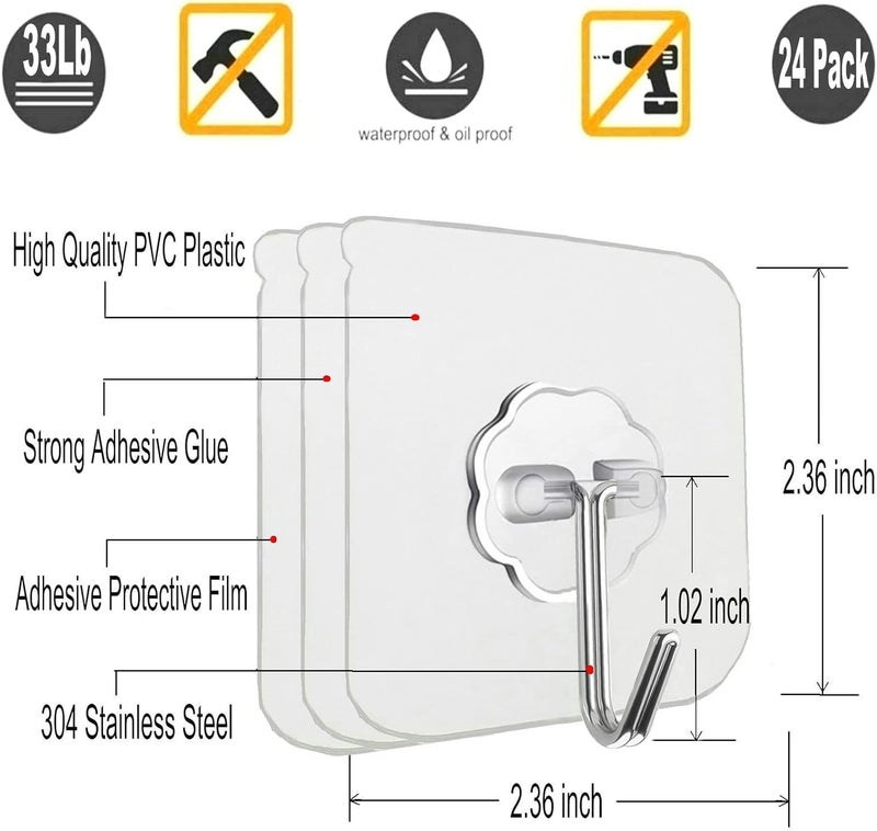 HOUSELY Hooks for Wall Without Drilling Strong Heavy Duty Adhesive Hooks for Hanging on Wall or Ceiling Clear Damage Free Hooks for Hanging Robe Coat Towel Keys Bags Lights Calendars Pack of 10 - Image 2
