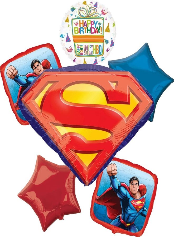 Anagram Superman Birthday Party Supplies 6pc Balloon Bouquet Decorations - Image 1