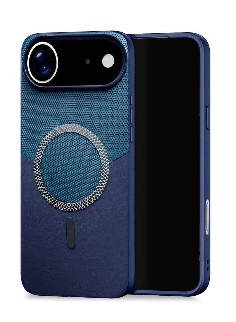 دبليو تيك غطاء هاتف آيفون  آير 5G 2025 الفاخر من الجلد مع حماية متينة مع ميغساف (MCMPMN) - تركواز/أزرق بحري - Image 1