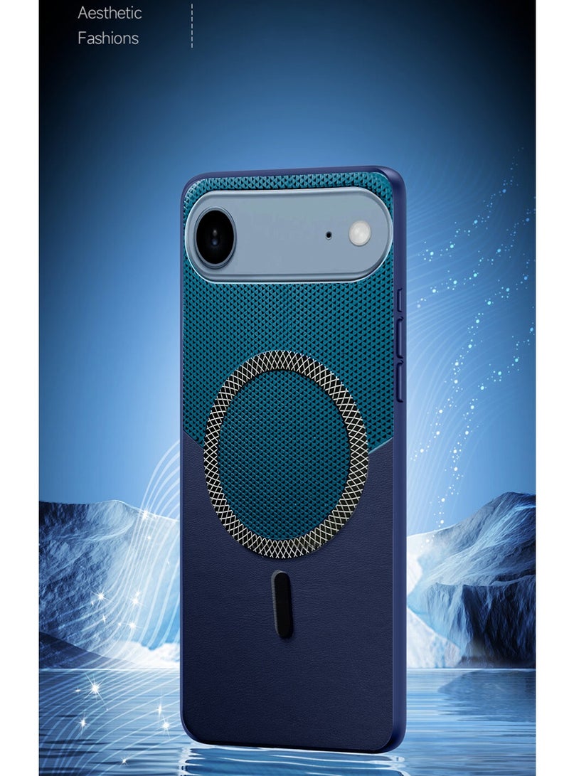 دبليو تيك غطاء هاتف آيفون  آير 5G 2025 الفاخر من الجلد مع حماية متينة مع ميغساف (MCMPMN) - تركواز/أزرق بحري - Image 4