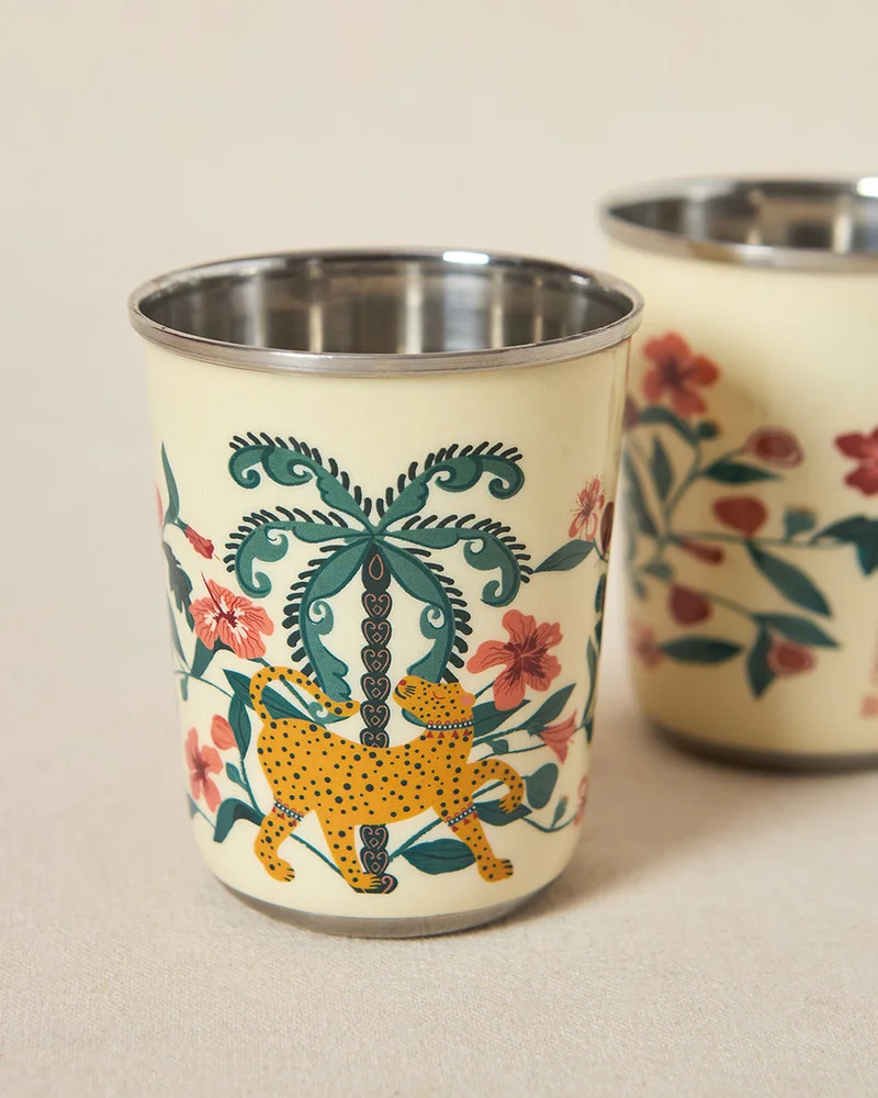 Chumbak Wild Bloom Steel Tumblers - Set of 2, 220ml | Lost in Paradise