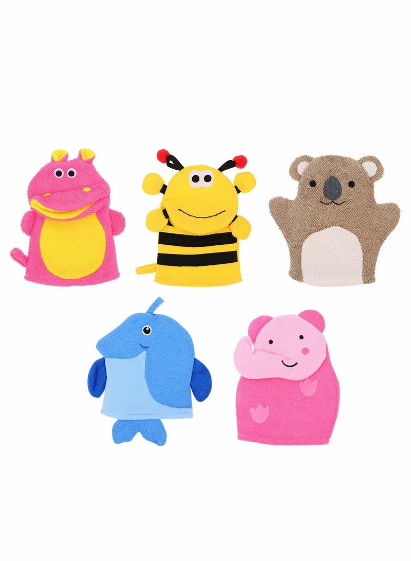 سيوسي Sponges for Bath, 5pcs Kids Sponge Mitt Glove, Baby Super Soft, Toddler Cute Animal Shower Bathing Loofah Wash Gloves Body Scrub - Image 1
