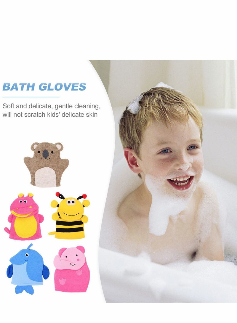 سيوسي Sponges for Bath, 5pcs Kids Sponge Mitt Glove, Baby Super Soft, Toddler Cute Animal Shower Bathing Loofah Wash Gloves Body Scrub - Image 4