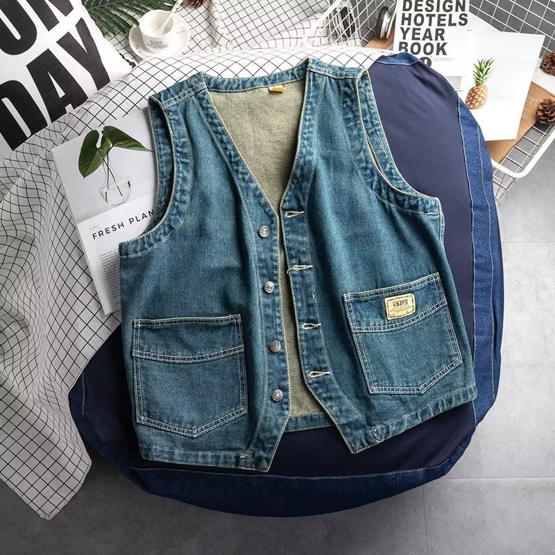Summer Chic Vintage Loose Denim Vest Womens Casual Top Blue