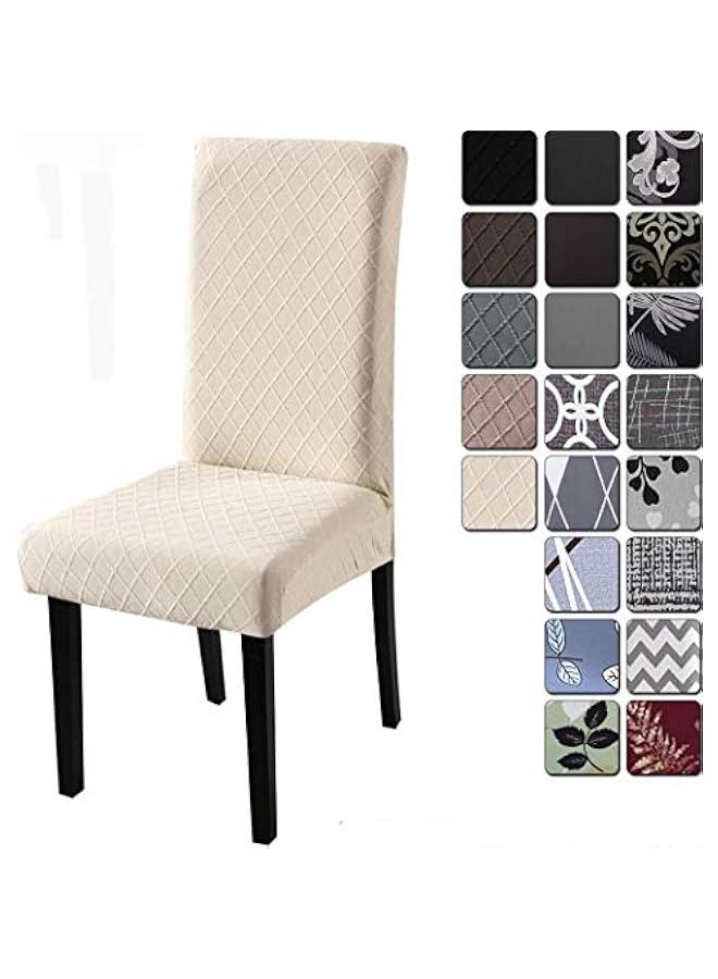 Yulejo Stretch Dining Chair Polyester Spandex Fabric Slipcovers Washable Removable Chair Slipcover Dining Chair Protector Cover, for Kitchen, Dining Room (Beige/Jacquard,Pack of 4) - Image 1
