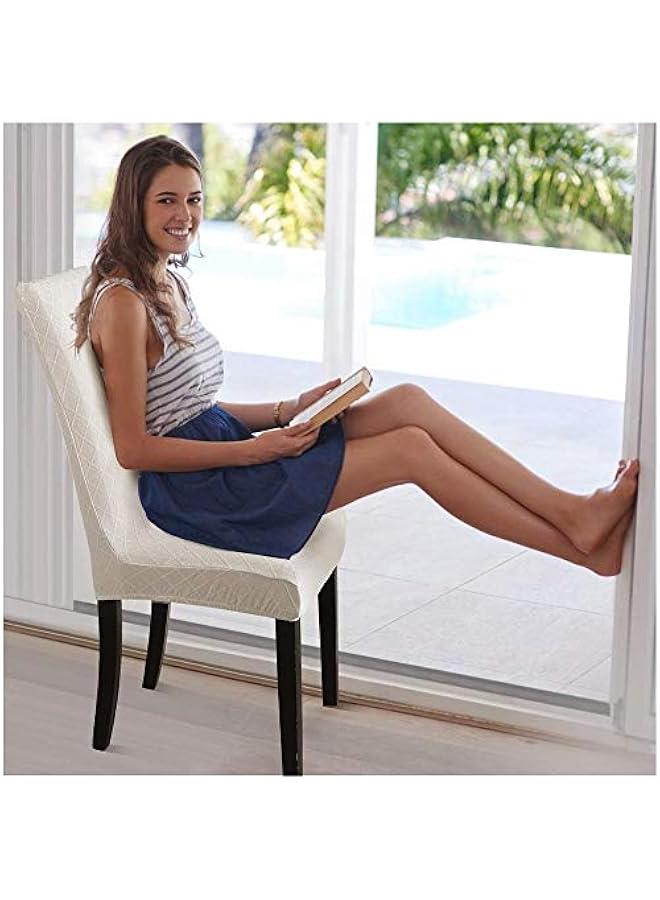Yulejo Stretch Dining Chair Polyester Spandex Fabric Slipcovers Washable Removable Chair Slipcover Dining Chair Protector Cover, for Kitchen, Dining Room (Beige/Jacquard,Pack of 4) - Image 3