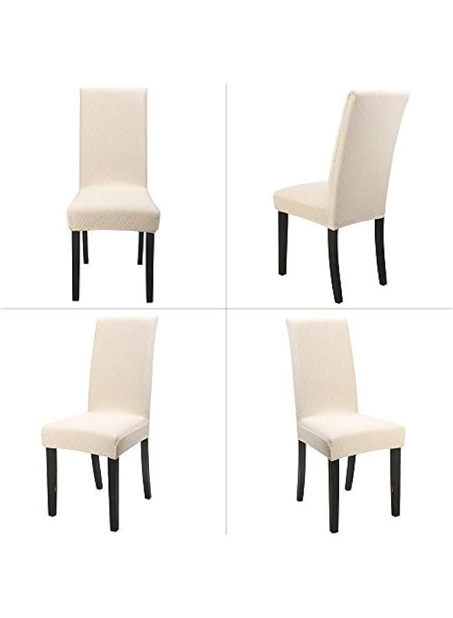 Yulejo Stretch Dining Chair Polyester Spandex Fabric Slipcovers Washable Removable Chair Slipcover Dining Chair Protector Cover, for Kitchen, Dining Room (Beige/Jacquard,Pack of 4) - Image 5