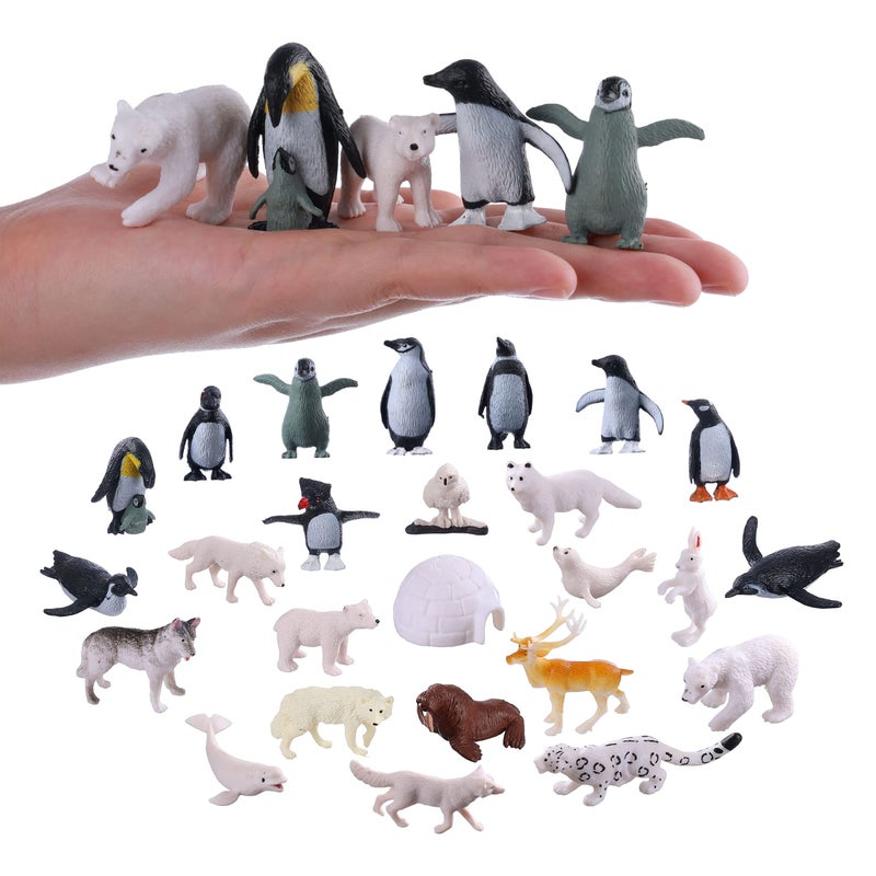 JOKFEICE Small Polar Animals Figurines, 25pcs Realistic Plastic Penguin Polar Bear Action Model for Early Educational, Birthday Cupcake Topper for Kids - Image 1