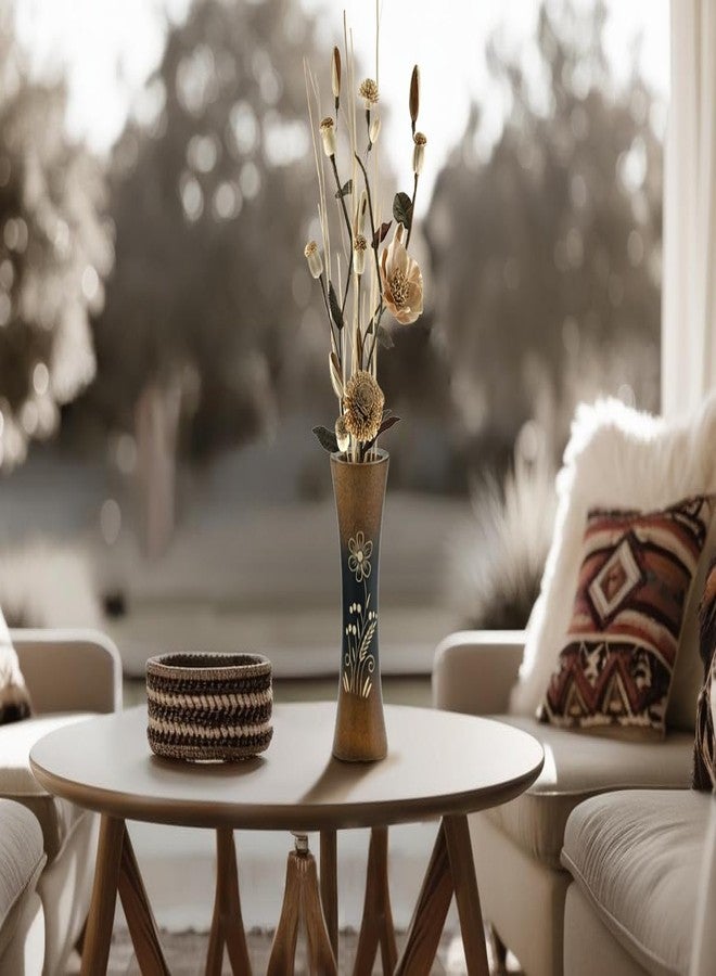 AeraVida 8inch Mango Tree Hand-Carved Brown Wood Flower Vase Decorative Trumpet Shape Floor Vase Entry Table Holder for Living Room Rustic Luxury Accent Home Decor - Image 3