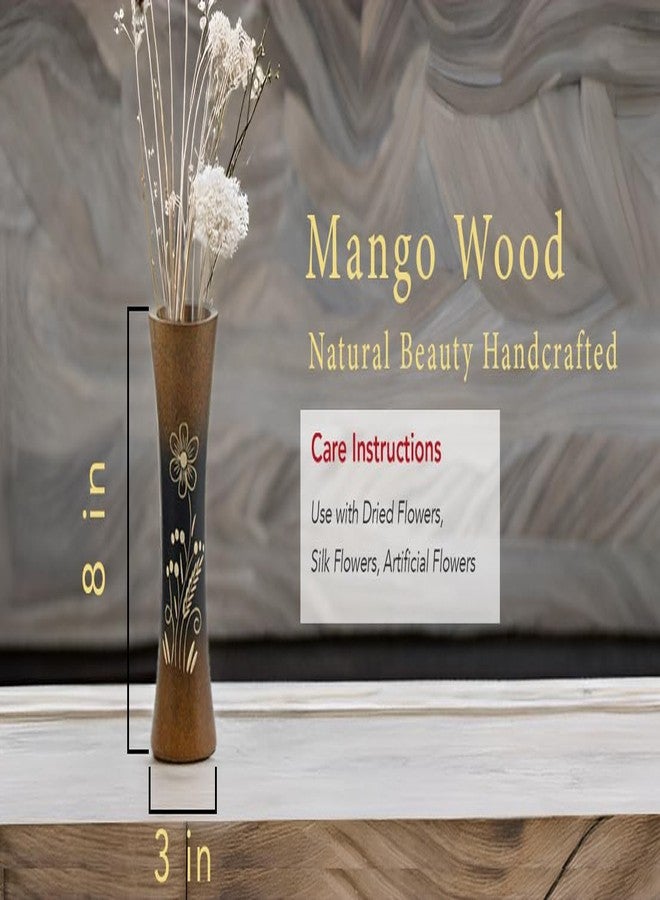AeraVida 8inch Mango Tree Hand-Carved Brown Wood Flower Vase Decorative Trumpet Shape Floor Vase Entry Table Holder for Living Room Rustic Luxury Accent Home Decor - Image 2
