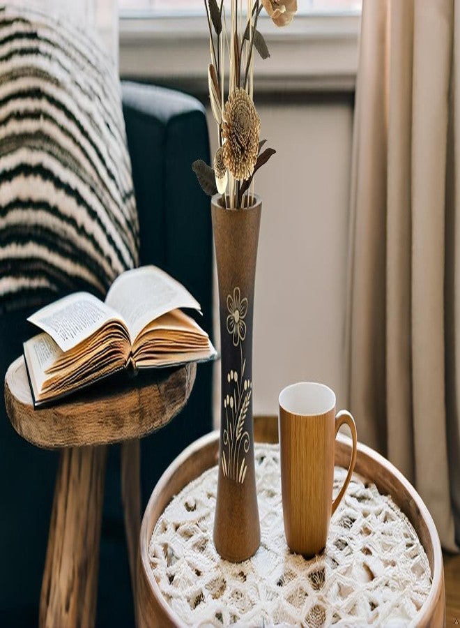 AeraVida 8inch Mango Tree Hand-Carved Brown Wood Flower Vase Decorative Trumpet Shape Floor Vase Entry Table Holder for Living Room Rustic Luxury Accent Home Decor - Image 5