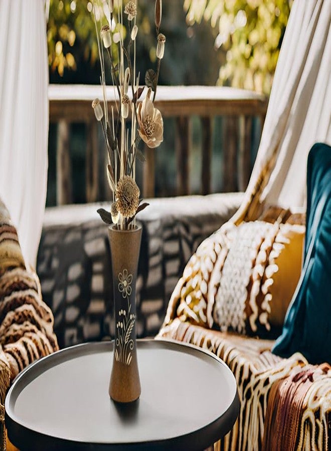 AeraVida 8inch Mango Tree Hand-Carved Brown Wood Flower Vase Decorative Trumpet Shape Floor Vase Entry Table Holder for Living Room Rustic Luxury Accent Home Decor - Image 4