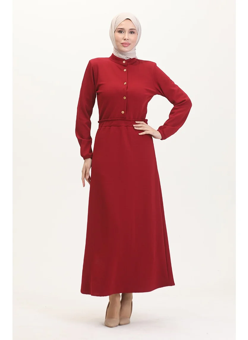 سيفا ميرفي Judge Collar Half Button Dress 0522-01 Claret Red