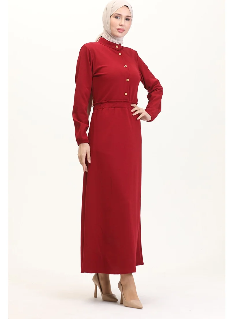 سيفا ميرفي Judge Collar Half Button Dress 0522-01 Claret Red
