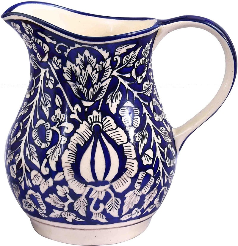 Caffeine Ceramic Handmade Stonewear Blue mughal Water jug (Set of 1, 1800 ml) - Image 1