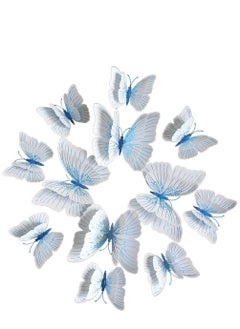 Excefore 3D Butterfly Wall Decals Removable Butterfly Decor Simulation Butterfly for Girls Stickers Kids Bedroom and Room Wall Decoration Art Mural Double Wings 24 Pcs Streamer Blue  - Image 1