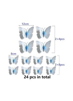 Excefore 3D Butterfly Wall Decals Removable Butterfly Decor Simulation Butterfly for Girls Stickers Kids Bedroom and Room Wall Decoration Art Mural Double Wings 24 Pcs Streamer Blue  - Image 2