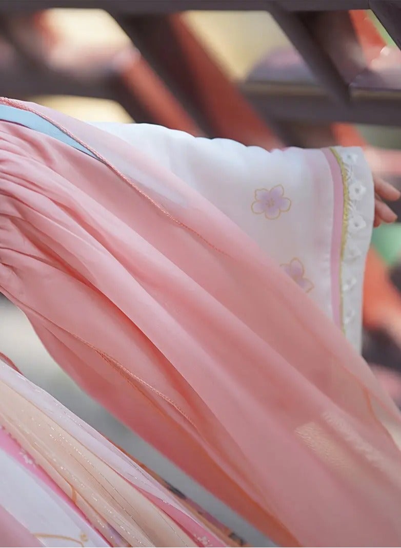 ارواق فستان هانفو التقليدي للفتيات، بدلة تانغ مستوحاة من الطراز العتيق مع طباعة زهور من البوليستر ومزيج الفسكوز، قماش غير قابل للتمدد مثالي لمهرجانات الربيع والخريف، وردي - Image 4