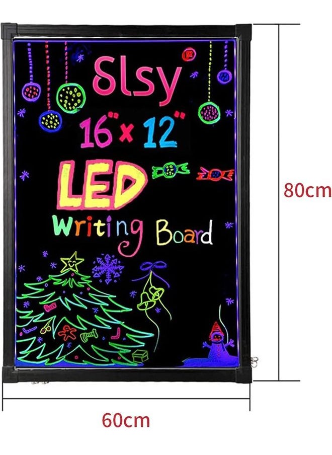 PADOM - Illuminated Led Message Writing Board Erasable Neon Effect Menu Sign Board With 8 Fluorescent Makers Remote Control 12Colors Flashing Modes Light Up Board 60Cm X 80 Cm - Image 1