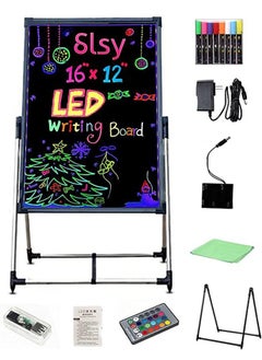 Illuminated Led Message Writing Board Erasable Neon Effect Menu Sign Board With 8 Fluorescent Makers Remote Control 12Colors Flashing Modes Light Up Board 60Cm X 80 Cm