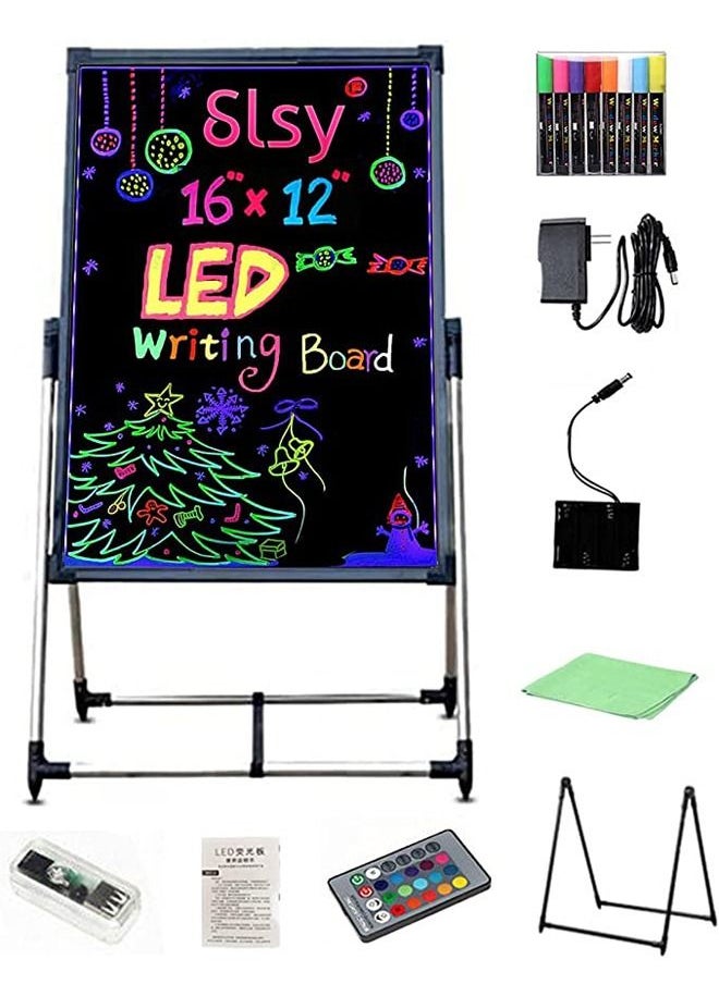 PADOM - Illuminated Led Message Writing Board Erasable Neon Effect Menu Sign Board With 8 Fluorescent Makers Remote Control 12Colors Flashing Modes Light Up Board 60Cm X 80 Cm - Image 1