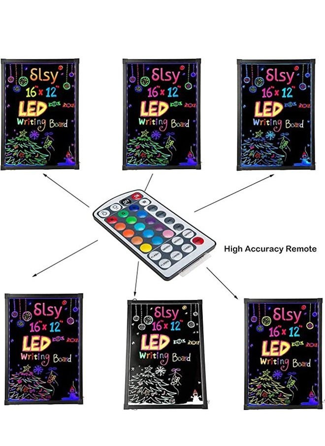 PADOM - Illuminated Led Message Writing Board Erasable Neon Effect Menu Sign Board With 8 Fluorescent Makers Remote Control 12Colors Flashing Modes Light Up Board 60Cm X 80 Cm - Image 1