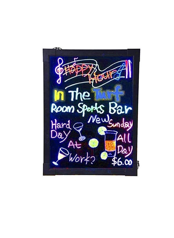 PADOM - Illuminated Led Message Writing Board Erasable Neon Effect Menu Sign Board With 8 Fluorescent Makers Remote Control 12Colors Flashing Modes Light Up Board 60Cm X 80 Cm - Image 1