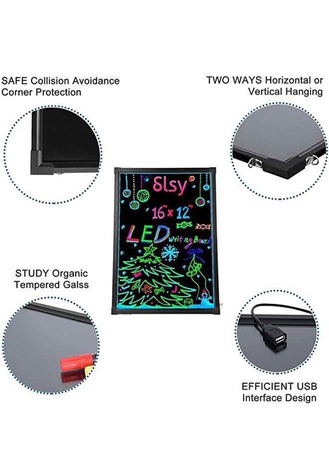 PADOM - Illuminated Led Message Writing Board Erasable Neon Effect Menu Sign Board With 8 Fluorescent Makers Remote Control 12Colors Flashing Modes Light Up Board 60Cm X 80 Cm - Image 1