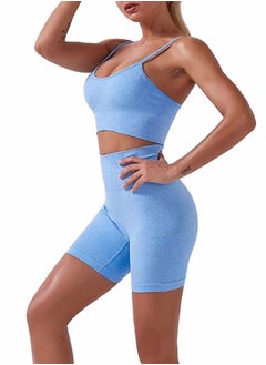 Seamless Yoga and Workout Set | Blue Sports Bra & High-Waist Biker Shorts | Comfortable Activewear for Gym, Yoga, and Fitness - pzsku/Z0E1A83DFC617571AE0C8Z/45/_/1639235086/a1176754-7883-4f41-ae0c-fe7811f9105d