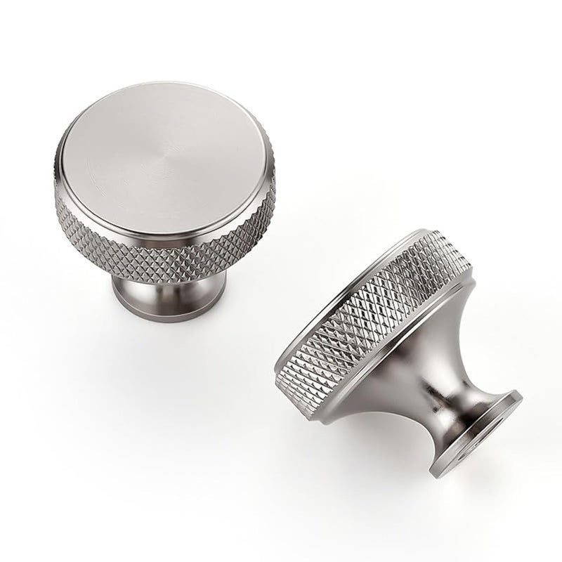 JOY DECOR 5 Pack Stainless Steel Kitchen Cabinet Hardware Knobs Round Solid Knurled Handles Single Hole Drawer Knobs for Cabinet Furniture Brushed Nickel Dresser Pulls