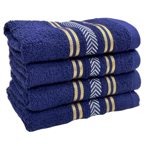 STAMIO Cotton 390 GSM Hand Towel Set of 4, 33 X 51 cm for Men, Women, Home Use, Gym, Wash Basin | Soft, Absorbent, Quick Dry, Small Size Towels, Travel Friendly | Navy Blue - Image 1