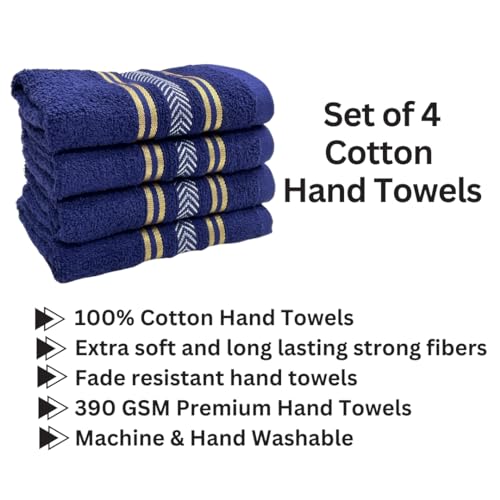 STAMIO Cotton 390 GSM Hand Towel Set of 4, 33 X 51 cm for Men, Women, Home Use, Gym, Wash Basin | Soft, Absorbent, Quick Dry, Small Size Towels, Travel Friendly | Navy Blue - Image 2