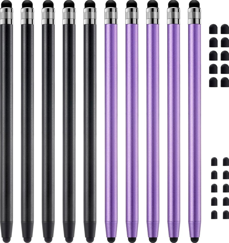 تشاو كيو قلم Stylus للشاشات التي تعمل باللمس، من ، 10 قطع عالية الحساسية والدقة، مناسبة لأجهزة iPad وiPhone وAndroid وجميع أنواع الشاشات التي تعمل باللمس (اللون أسود/بنفسجي). - Image 1