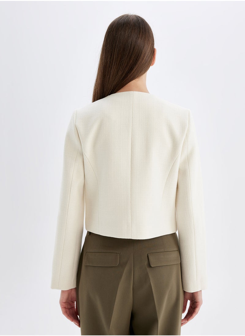 DeFacto - Cropped Crew Neck Button-Up Blazer Jacket - Image 1