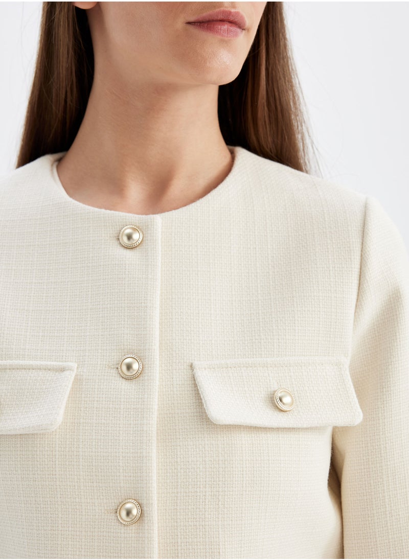 DeFacto - Cropped Crew Neck Button-Up Blazer Jacket - Image 1