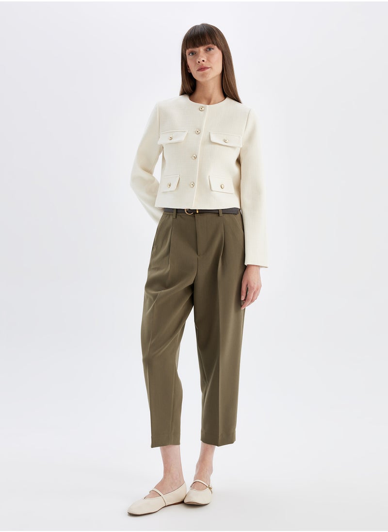 DeFacto - Cropped Crew Neck Button-Up Blazer Jacket - Image 1