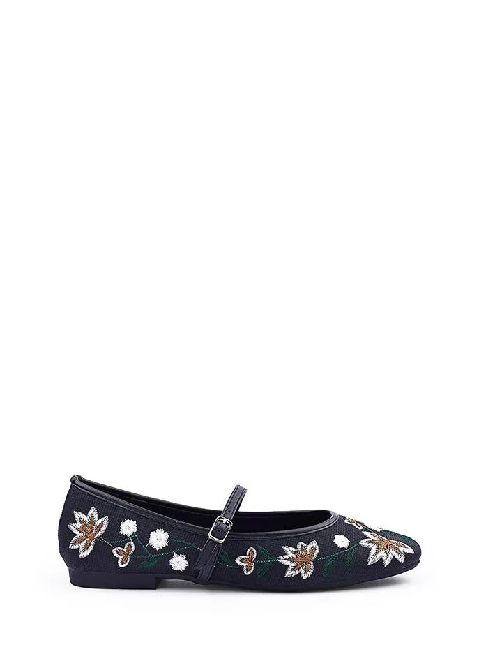 Womens Mesh Embroidered Floral Ballerina Pumps