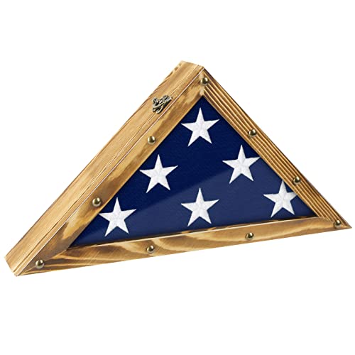 J JACKCUBE DESIGN Rustic Wood Military Flag Display Case for American Veterans Flag Frame Triangle Shadow Box Fits 3 x 5 Folded Flag MK900B