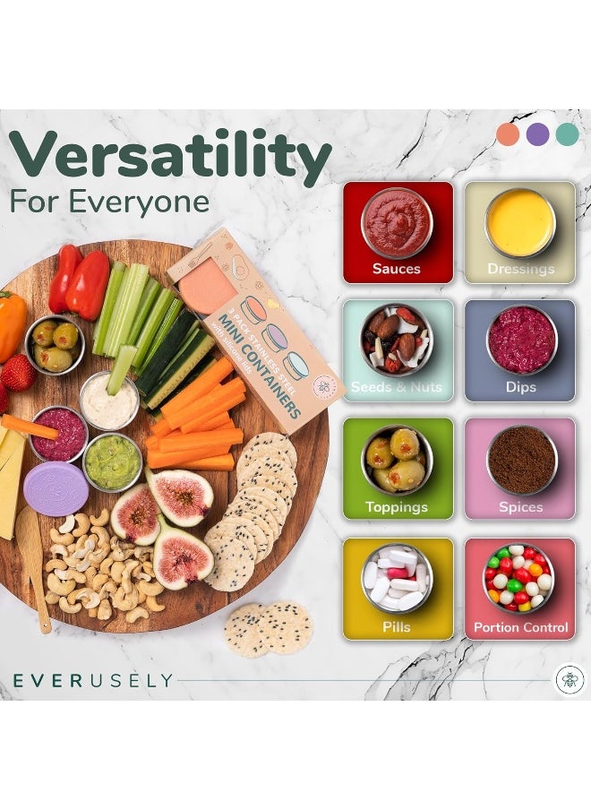 Generic - Everusely 3 x 1.7oz Leakproof Salad Dressing Container To Go, Stainless Steel Small Condiment Containers with Lids, Sauce Containers For Lunch Box, Dressing Cups with Lids, Dip Containers, Sauce Cups - Image 1