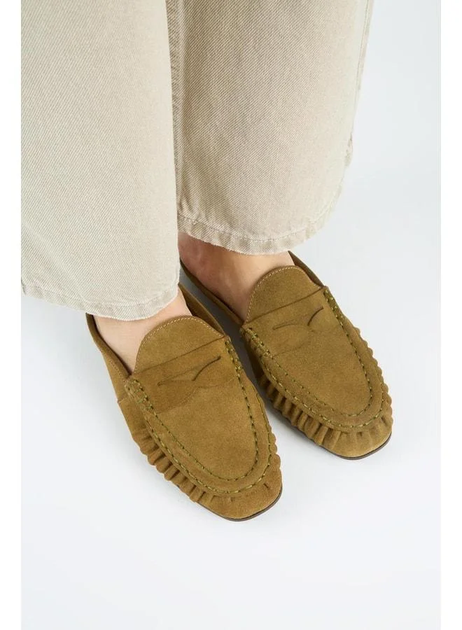 Manijero  Zuleyka Women's Real Leather Pleated Loafer Olive Green Slipper. for Women | Best Price UAE