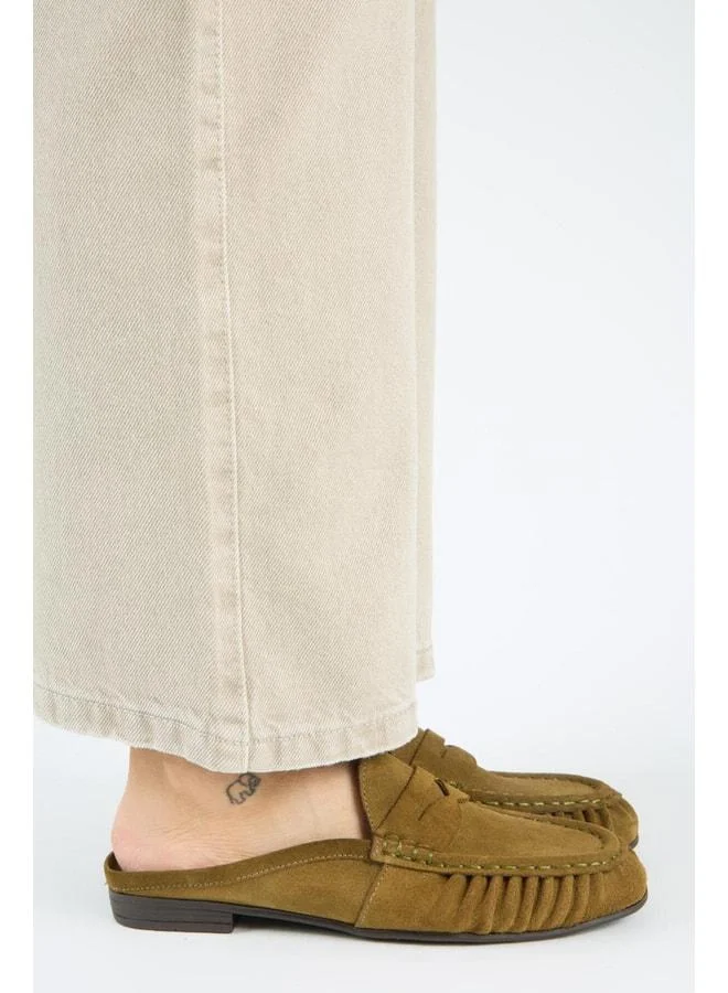 Manijero  Zuleyka Women's Real Leather Pleated Loafer Olive Green Slipper. for Women | Best Price UAE