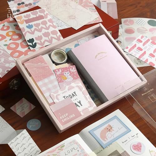 The AutoStory Scrapbooking Kit A6 Junk Journal Notebook Cute Decals Decorative Cardstock Washi Tape DIY Craft Art Diary Planner Decor Keepsake Gift for Women Teens Girls (Warm Greetings, Pink) - Image 4