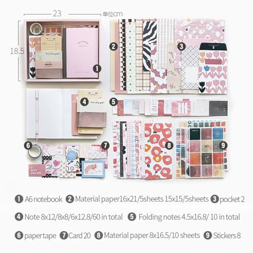The AutoStory Scrapbooking Kit A6 Junk Journal Notebook Cute Decals Decorative Cardstock Washi Tape DIY Craft Art Diary Planner Decor Keepsake Gift for Women Teens Girls (Warm Greetings, Pink) - Image 5