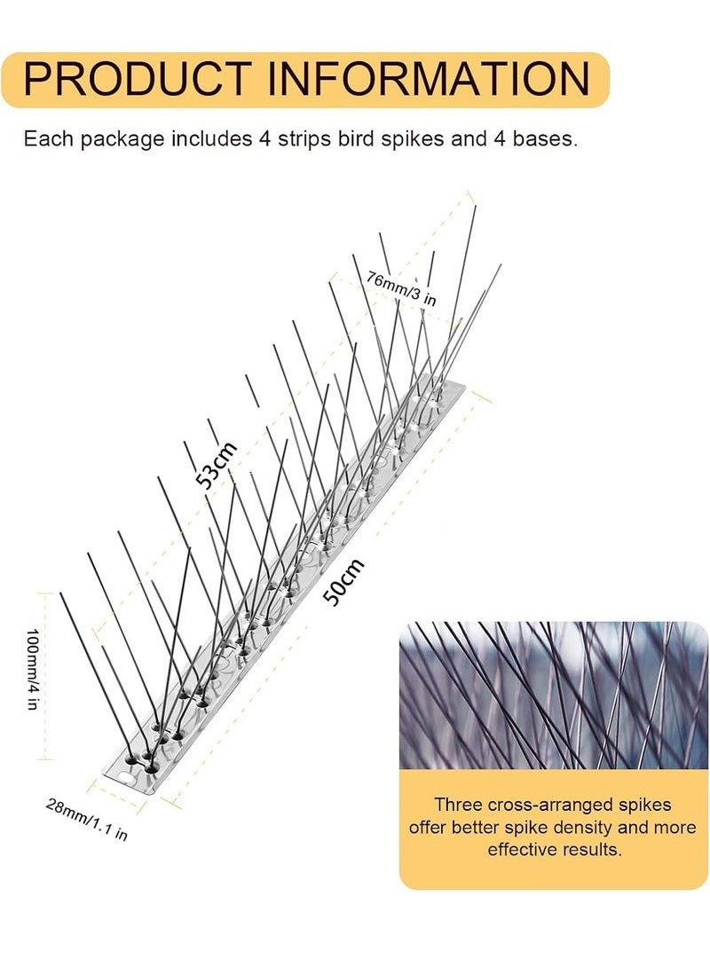 Generic 4-PCS 50CM Bird Spikes with Stainless Steel Base, Durable Bird Repellent Spikes Arrow Pigeon Spikes Fence Kit for Deterring Small Bird, Crows  - Image 4