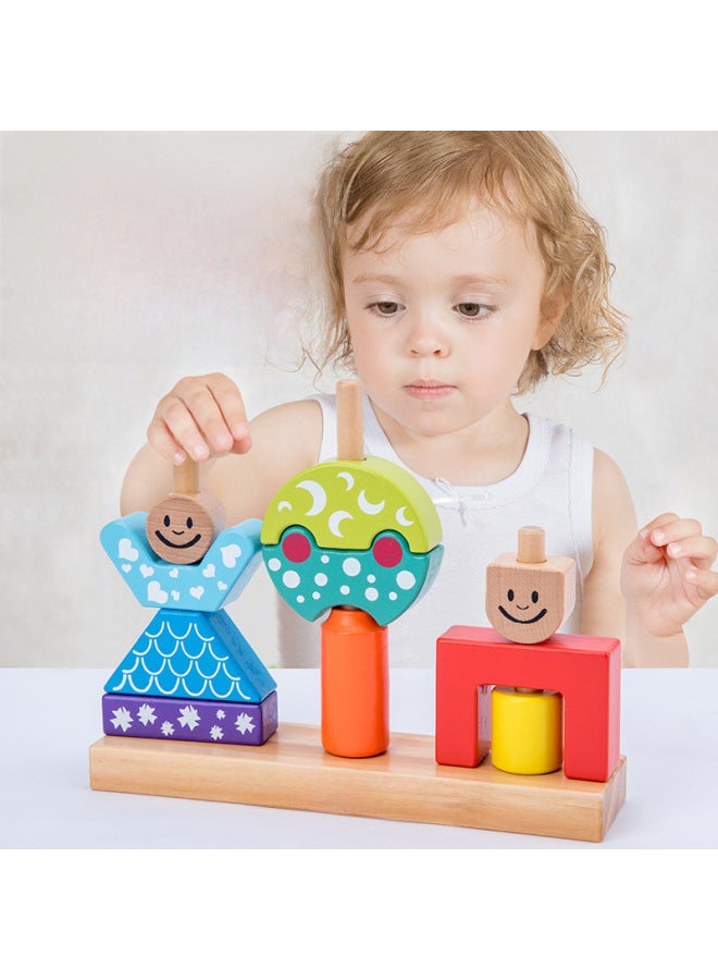 Day And Night Children's Educational Creative Patch Wooden Building Blocks 3-6 Years Old Baby's Hand-Eye Coordination Sensory Training Toy-Color:Day And Night Creative Block  - Image 3