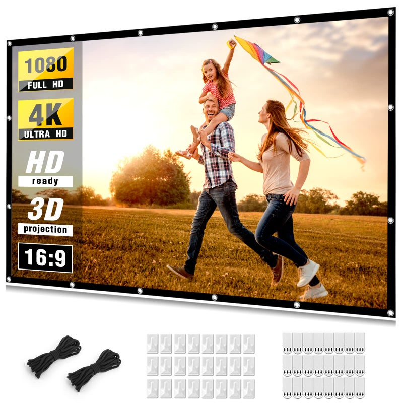 Taotique Projector Screen 150 inch, Taotique 4K Movie Projector Screen 16:9 HD Foldable and Portable Anti-Crease Indoor Outdoor Projection Double Sided Video Projector Screen for Home, Party, Office, Classroom - Image 1